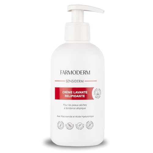 Farmoderm Crème hydratante lavante relipidante visage & corps personnes âgées & bébés - Lait démaquillant Niacinamide & Acide Hyaluronique - Hydrate, nettoie, nourrit - Peau sèche & déshydratée 300ml