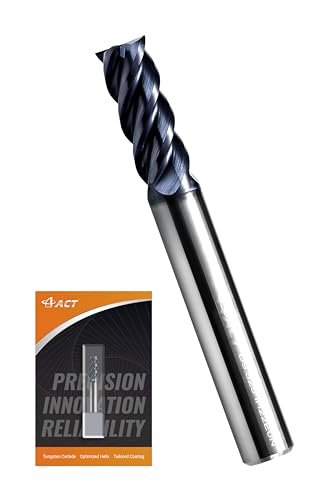 Image of ACCUCUT I4KES 3 /8 inch Carbide Square End Mill- 4 Flute Milling Bit for Steel, Forge Hardened Steel, Copper, Alloys & Materials < HRC 50 - AlTiCrN Coating CNC Router Bit, 45 Degree Helix