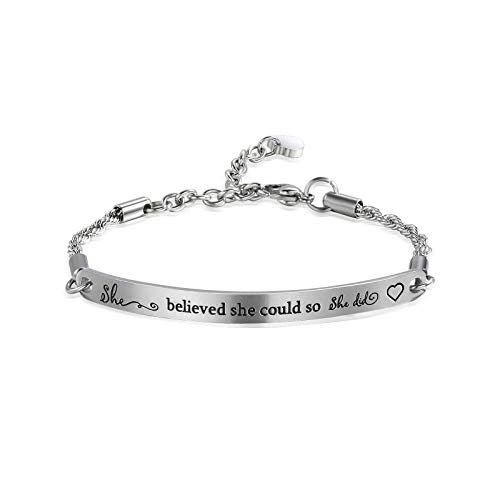Inspirational Gift for Women Girls Daughter Inspirational Jewelry Inspirational Bracelet Engraved She Believed She Could So She Did (Silver-She Believed She Could)