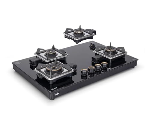 Glen Swift 4 Burner Gas Stove | 8mm Toughened Glass Top | Removable Multi-Ring Forged Brass Burners (CT1044GTBLSWIFT)