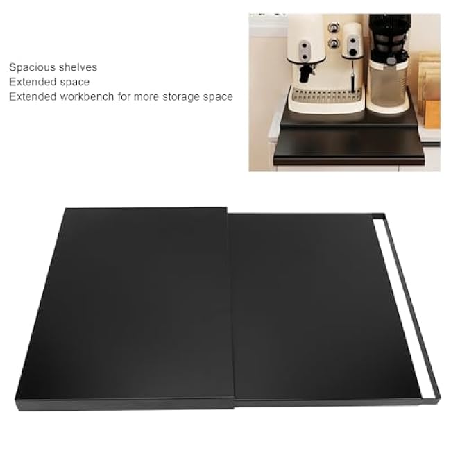 Sliding Tray for Coffee Maker, Countertop Storage Slider Microwave Oven Sliding Tray Carbon Steel Pull Out Organizer Shelf for Kitchen Appliances (Black)