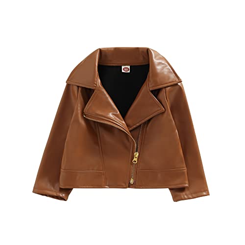 Gueuusu Toddler Kids Baby Boy Girl Faux Leather Jackets Long Sleeve Lapel Zip Up Moto Biker Coat Jackets Spirng Fall Outwear