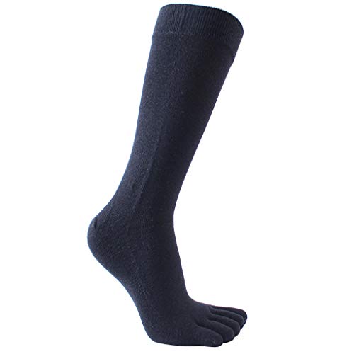 Mens Knee High Toe Socks Cotton Five Finger Socks Sports Running Long Tube Calf Socks, 4 Pairs3