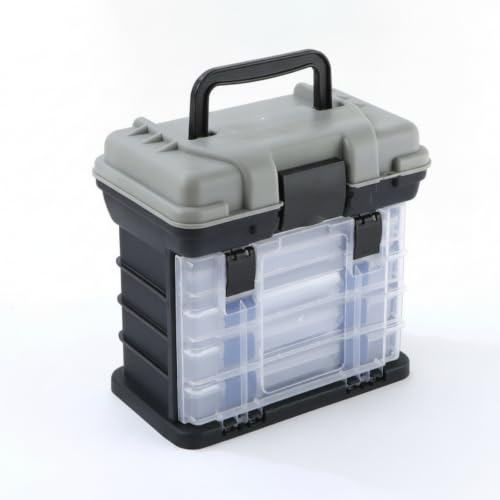 Contenedor Vaveren para Pesca Caja Organizadora de Accesorios con Tapa Rígida y Cierre Frontal Multicompartimentos Transparente Adecuado para Barco, Pesca y Almacenaje en Garaje, Negro