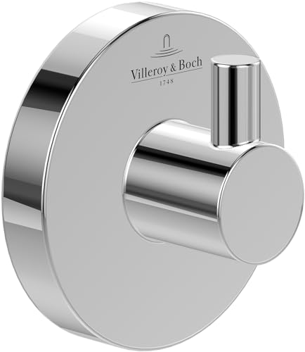 Villeroy & Boch Elements Tender Handtuchhaken, Handtuchhalter für Wandmontage, Wandhaken aus Zink, Zubehör Bad, Badhaken rund, 54 x 32 x 54 mm – Chrom