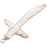 Alipis Dije de Cruz Perlas Barrocas Irregulares Blancas Borde Dorado 20x40-30x45 Mm para Fabricación de Joyas Diy, Colgante Natural para Pulseras y Collares Artesanales
