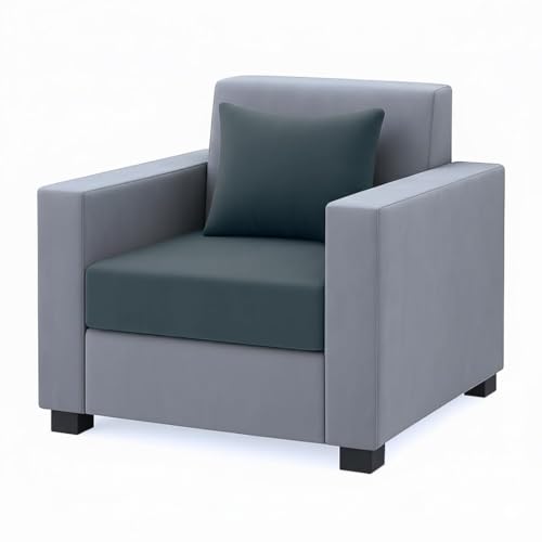 Image of FURNY Lexon 5 Seater Fabric 3+1+1 Sofa Set (Dark Grey-Light Grey) Premium Velvet Finish | Durable & Comfortable | Ideal for Living Room, Office