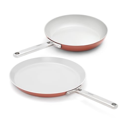 Image of Ember Cookware Arcilla Ceramic Non Stick Cookware Set of 2 | Induction Cookware | Frying Pan 24cm & Tawa 28cm | ISI Certified | Ceramic Gift Combo Set of 2 | Steel Handle | 5-Year Warranty|Terracotta