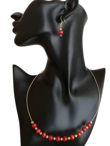 Parure Agate rouge ensemble collier boucles d'oreilles pierre naturelle véritable