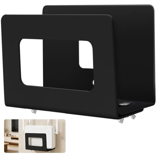 Mythlon Étagère pour Routeur WiFi Murale, Support Box Internet en Acier au Carbone Noir, Tablette Murale Sans Perçage (Colle/Vis), Rangement Box TV Flottant...