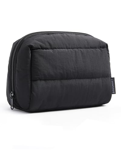 BAGSMART Puffy Makeup Bag Wide Opening Cosmetic Organizer Soft Water-Resistant Travel Toiletry Pouch for Women for Purse Compact & Spacious