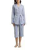 Web Pyjama aus reiner Biobaumwolle, nachhaltig, Organic Cotton: Baumwolle aus kontrolliert biologischem Anbau, 3/4 Hose mit Durchzugsband und geraden Hosenbeinen, Reverskragen mit abgerundeten Kanten, mittig durchgeknöpft und Gürtel als Accessoires