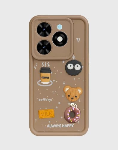 Image of Bintage Cute Fun Taddy Cartoon 3D Ball Bear Milk Donut Coffee Cup Silicon Case Full Body & Camera Protection Back Cover Compatible for Infinix SMART 8 HD - Brown