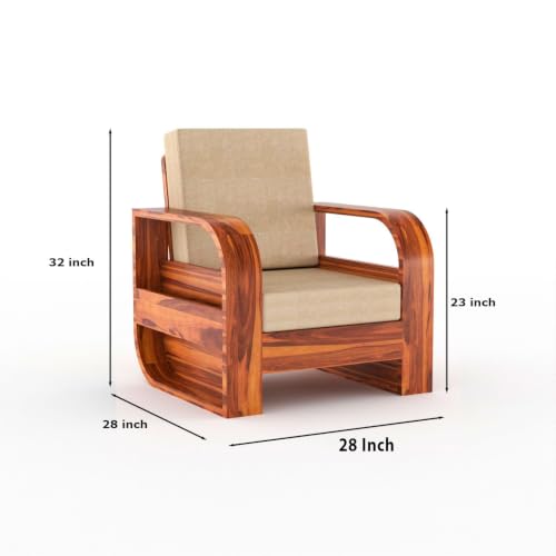 Image of Sheesham Wood 1 Seater Sofa Set for Living Room Home Office Solid Wood Sofa Set Furniture Wooden Single Seater Sofa Set (Natural Teak Finish)