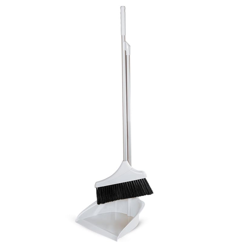 Image of Long Handle Dustpan with Brush Set | Ergonomic, Heavy Duty, and Easy to Use for Home, Office, and Kitchen Cleaning (Grey)