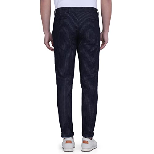 Image of Blackberrys Men Navy Vertical-Stripes Trousers