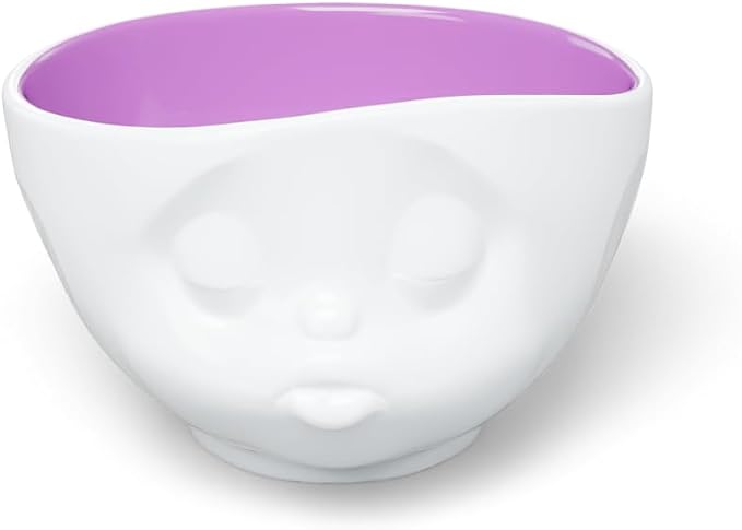 FIFTYEIGHT PRODUCTS TASSEN Porcelain Bowl, Kissing Face Edition, 16 oz. White Outside, Berry Color Inside