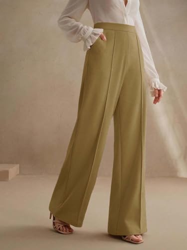 Image of KOTTY Women's High Waist Flared Wide Leg Trousers - Stylish Cotton Linen Palazzo Pants for Office Wear, Casual, and Straight fit
