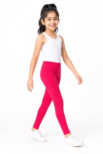 Image of BODYCARE Girls Cotton Stretch Leggings, Elastic Waist Ankle Length Leggings for Kids, Soft
