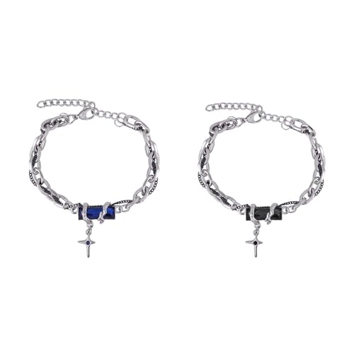 Image of 2 PCS Gothic Chain Bracelet for Men, Stylish Double Chain Punk Bracelet for Men, Alloy Men Bracelet for Gifts, Fashion Jewellery for Diwali, Christmas, Birthday