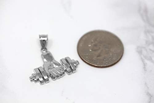 Sterling Silver Weightlifting Dumbell Barbell Fitness Gym Trainer Charm Pendant3