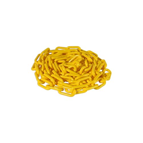 FlexiLink Plastic Chain. Eye-Catching Bright Colors. 2” Link Dia., 10 Ft Length for Safety barriers, Crowd Management, Event Safety, Decoration, Queue Lines. UV Resistant, Waterproof, Yellow, 10 Feet