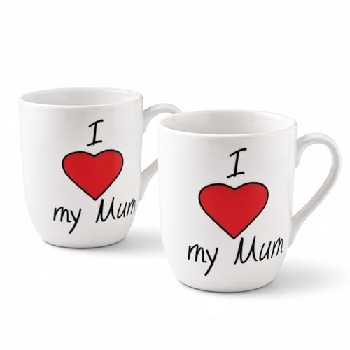 Image of Hitkari Potteries Mugs Set of 2 350ml | Coffee Cups & Mug for Women | Porcelain Coffee Mugs for Morning & Evening | Tea Mugs for Gift Birthday | Mug for Mom | I Love You Mum
