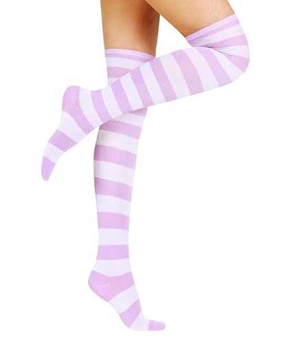 Image of Womens Thigh High Socks Athletic Stripe Cute Colorful Over the Knee High Sock Colorful Long Tube Sock