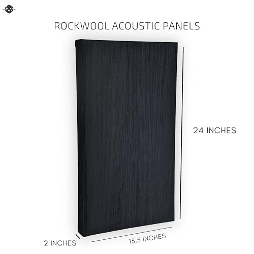 Image of Acoustic Rockwool Sound Absorption Panels 24 inch x 12 inch x 2 inch (Set of 2) | NRC 0.9 Noise Reduction Wall Panels | Rock Wool for Soundproofing Studio, Home & Office (Black)