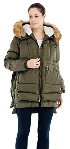valuker Women's Down Coat With Fur Hood 90D Parka Puffer Jacket 25-Green-M
