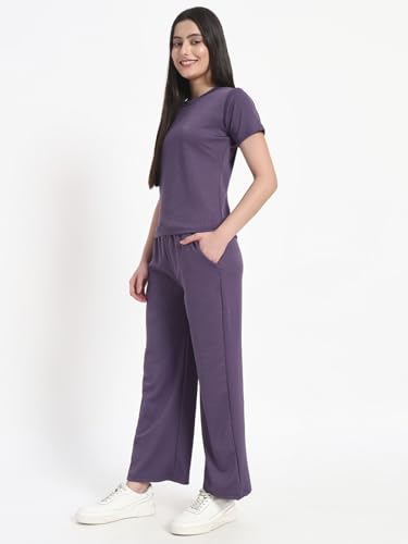 Image of Vogaan Women's Summer 2 Piece Co-Ord Set for Women Casual Short Sleeve Crop Top Wide Leg Sweat Pants for Travel Vacation Outfits Lounge Sets