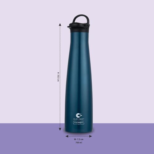 Image of CLAY CRAFT VACBOTT Vega Double Walled|18 Hours Hot and 24 Hours Cold Water Bottle Vacuum Insulated|Flask Bottle 650ml|Steel Bottles for Travelling|BPA-Free|BIS Certified|1Year Limited Warranty