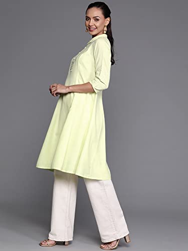 Image of INDO ERA Embroidered A-Line Cotton Kurta for Women (KT4YL4449)