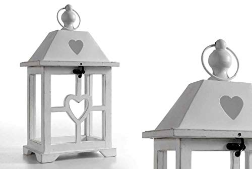 Gicos Lanterna Bianca decoro cuore Shabby Chic Struttura in Legno Composizione Vetro e Latta 15 * 12 * 27 cm 706608