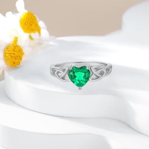10K 14K 18K Gold Heart Cut Gemstone Celtic Knot Rings for Women 1.5CT Gemstone Good Luck Celtic Promise Statement Anniversary Ring Jewelry Gifts for Her Size 4-152