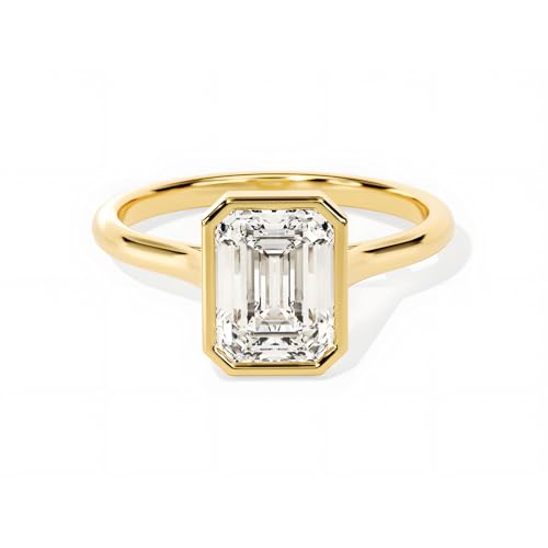 2ct Moissanite Engagement Rings for Women, Emerald Cut D Color VVS1 18K Gold Plated 925 Sterling Silver, Cut Lab Created Diamond Wedding Promise Jewelry Gifts Size 5.5#