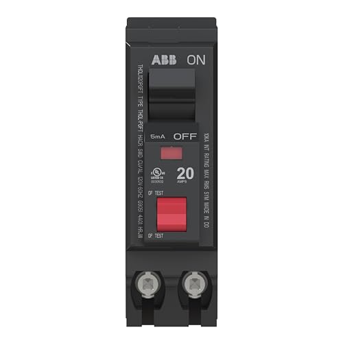 ABB Q-Line THQL1120PGFT Ground Fault Circuit Breaker 20 Amp Single-Pole Breaker GFCI Protection 120/240 VAC 10 kAIC Interrupt Rating Plug-On Neutral Breaker for Load Centers