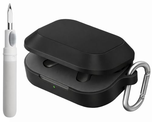 Image of Silicone Case Cover for Realme Buds Air 8 with Heavy Duty Carabiner & Earphone Cleaning Pen (Black)