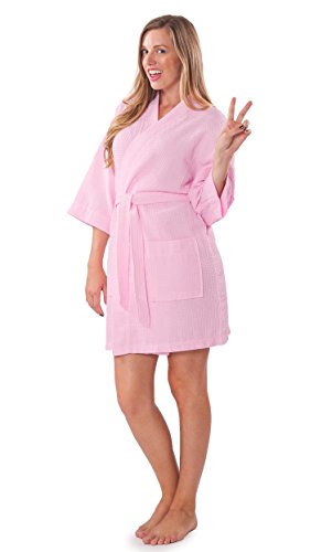 Image of Turquaz Lightweight Short Robes For Women Waffle Kimono Bathrobe - Soft, Fast-Drying, Long-Lasting Cotton Blend