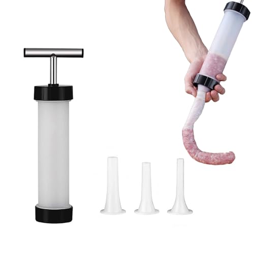 Generic Manual Vertical Sausage Stuffer Sausage Maker Machine Meat Manicotti Stuffing Tool with 3 different sizes of Sausage Stuffer Tubes, Onesize, White