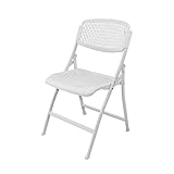 Silla plegable de plástico para patio con asiento de malla transpirable, marco de metal ligero, capacidad de peso de 150 kg, ideal para comedor, eventos, oficina (blanco)