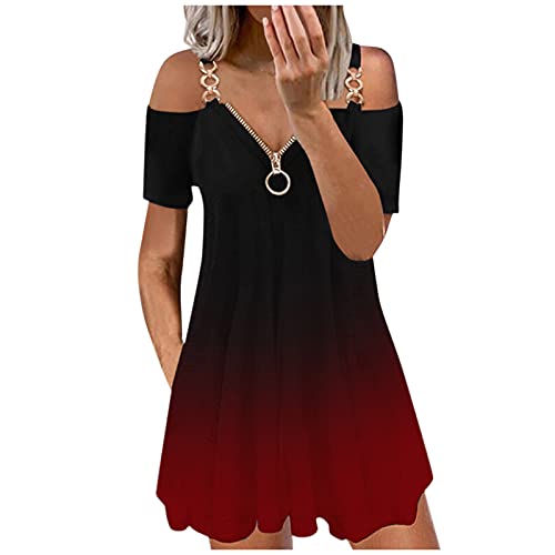 Blusenkleid Damen Midi Schick Leicht Luftig Sommerkleid Midikleid mit...