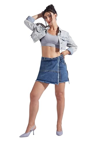 Image of Miss Chase Women's Regular High Rise Above Knee Stretchable Denim Shorts