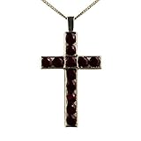 9ct Gold 45x29mm Apostle's Cross set with 12 Garnets with a 1.8mm wide curb Chain 20 inches