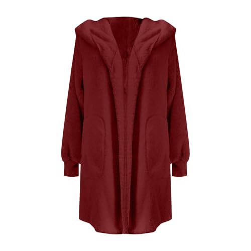 Fleece Jackets for Women 2024 Winter Long Sleeve Solid Fuzzy Fleece Open Front Hooded Cardigans Soft Coat with Pocket4