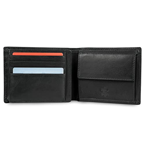 MOKIES Herren Geldbörse G1607 - aus echtem Leder - RFID und NFC-Schutz - Querformat - kleines, flaches Portemonnaie für Männer