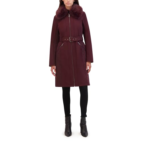 Image of Kenneth Cole Women's Soft Shell Rain Coat with Exposed Zip Detail Jacket, Burgundy, XS