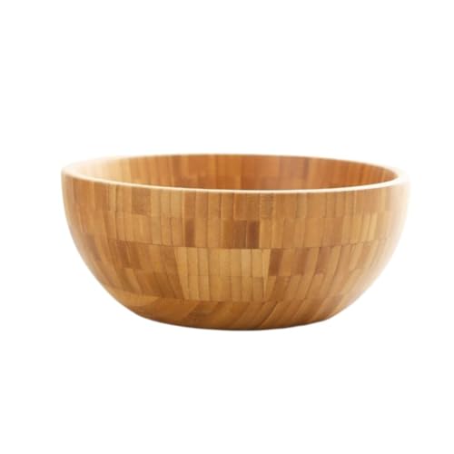 SIzlaho和風木製和え物サラダボウル、竹木製料理ボウル、卵割り、撹拌マスク、大きいサイズの練り鉢、健康で環境に優しく、丈夫で洗いやすく、深型で飛び散りにくく、多機能円形和食器 (20*8cm)