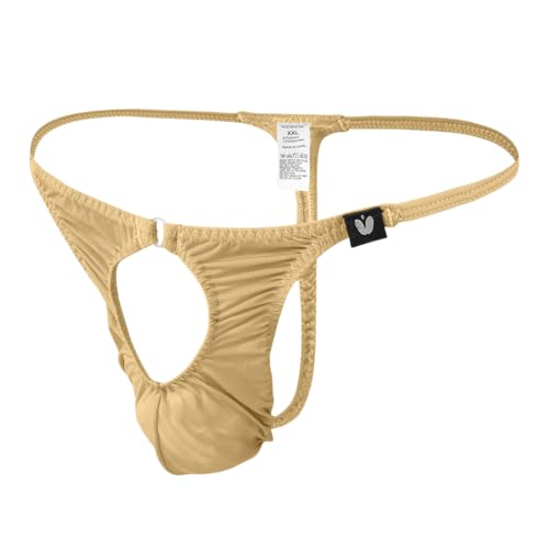 Kweltzeit Mens Open Front Underwear Thong & G-String - Soft Stretch Breathable Lingerie for Men Beige
