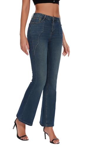 J.Corrine Women's High Waisted Bell Bottom Jeans Cropped Denim Pants Ankle Trouser4